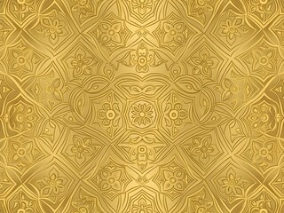 Intricate gold patterned fabric with symmetrical designs and ornate detailing