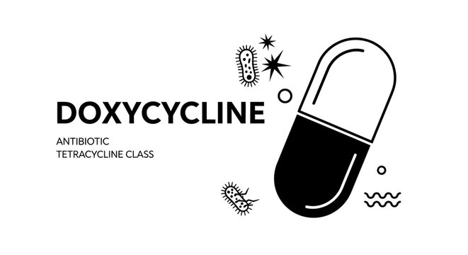 Doxycycline Antibiotic Capsule and Bacteria Illustration.