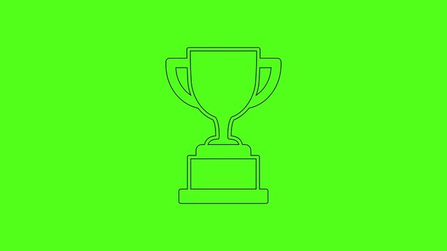 Winner trophy cup line art icon animation on green screen background