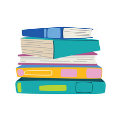 Stack of academic books and textbooks. Hand drawn library books isolated on white. Education, reading, and study concept. Bright flat vector illustration for school, college, and bookstore