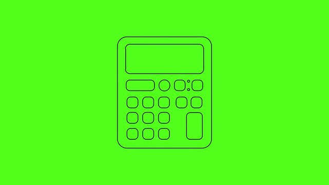 Electronic calculator line art icon animation on green screen background