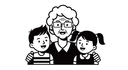 Happy Grandmother with Grandson and Granddaughter Portrait