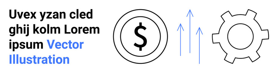 Fototapeta premium Dollar sign, upward arrows, and gear symbolizing financial growth, success, and productivity. Ideal for finance, business, entrepreneurship, economic growth strategy performance simple landing