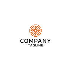 Modern geometric circular logo design with orange linear patterns