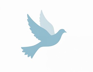 Fototapeta premium Blue silhouette of flying dove with wings spread wide, representing peace. Simple minimalist design on white background. Symbol of hope freedom and love.
