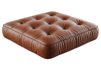Obraz premium Brown leather tufted ottoman with stitched edges on white background isolated on white background