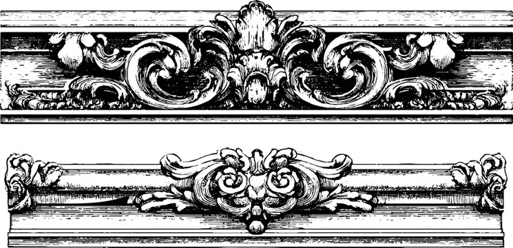 Vintage engraved illustration of classical cornice and dentils for architectural design