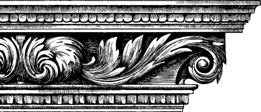 Vintage engraving of classical cornice and dentils for architectural design