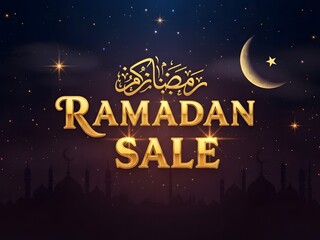 A vibrant graphic showcasing a ramadan sale with a crescent moon and stars