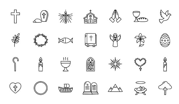 Minimal Easter Religious Icons Pack &ndash; Black and White Christian Outline Symbols
