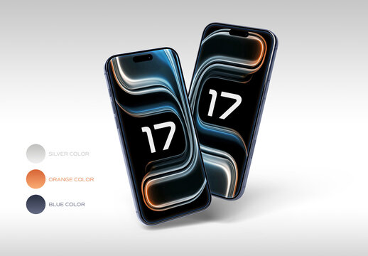 Two Floating Smartphones Isolated On Editable Background Mockup