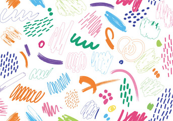 Fototapeta premium Playful Hand-Drawn Abstract Scribbles and Doodles in Bright Colors: Pink, Orange, Green, Blue, Purple, White