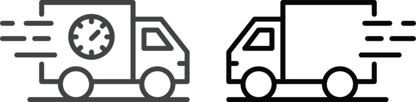 Fast delivery truck icon set collection with express shipping, 24h service, cargo van and logistics transport symbols isolated on white background vector illustration for courier.