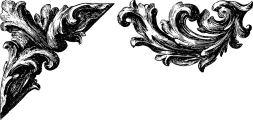 Fototapeta premium Ornamental corner bracket designs - vintage hand-engraved illustration for decor and design