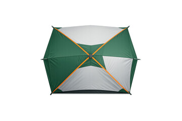 Obraz premium Geometric green and white umbrella design for outdoor gear and travel accessories