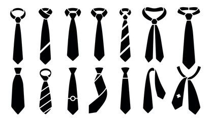 Black Necktie Silhouette Vector Set Business Tie Collection