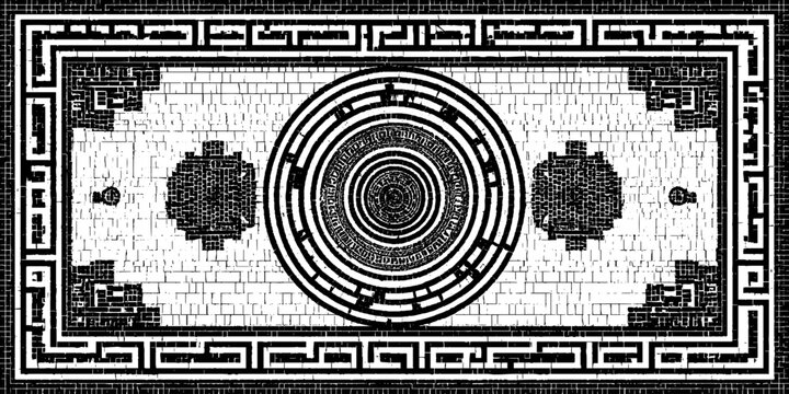 Roman mosaic pavement border design &ndash; vintage engraving for historical decor