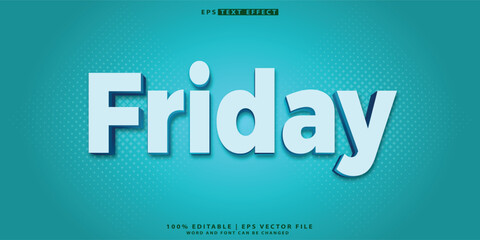 Obraz premium Modern 3D Friday text effect with bold typography and soft shadow on blue background. Editable EPS vector design ideal for posters and banners