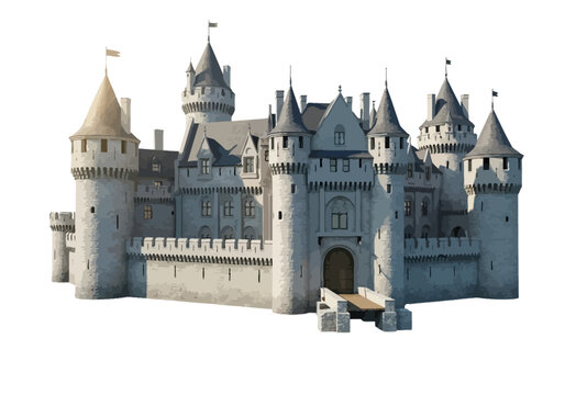 Large castle with towers and turrets.