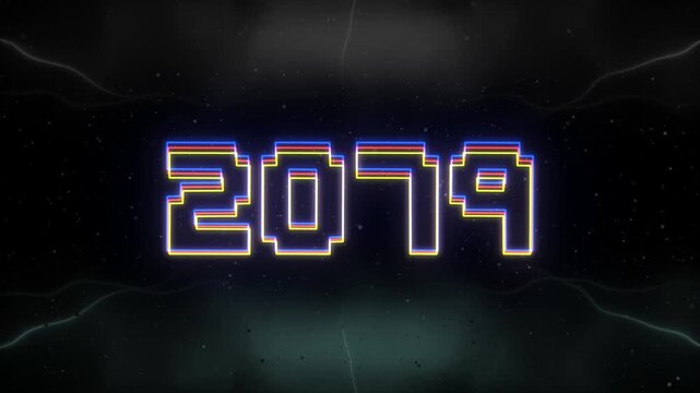 2079 Neon text with retro background