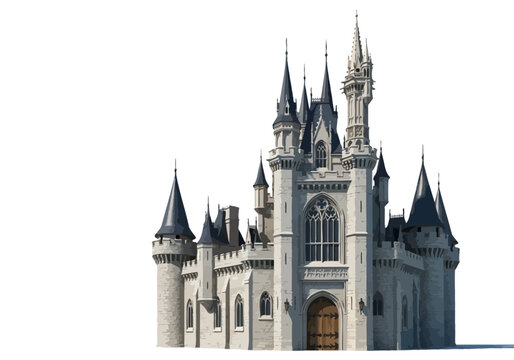 Large gray castle with tall spires.