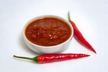 Spicy salsa with vibrant red chili peppers, presenting a harmonious blend of flavors in a visually appealing display.