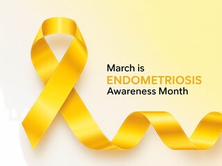Yellow ribbon for endometriosis awareness month on white background isolated on white background