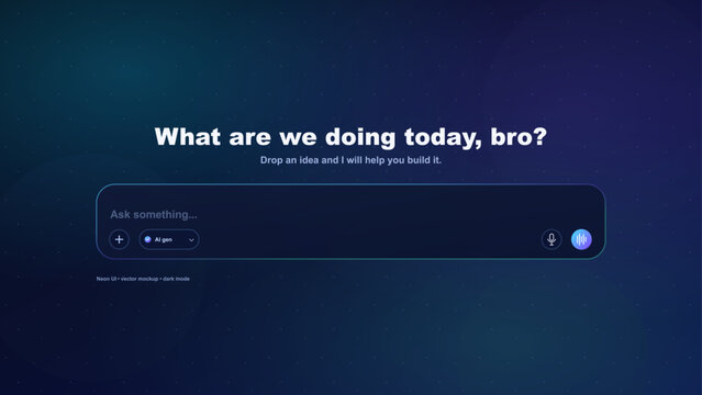Chat with ai, neon website template page. AI assistant chat  for communicating. Futuristic website UI, UX start page of communication. Artificial Intelligence Assistant.  Vector web mockup