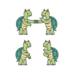 Naklejka premium Cartoon dinosaurs collaborating and standing alone with confident attitude
