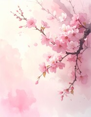 Fototapeta premium Pastellfarbene Kirschblüten im Aquarellnebel