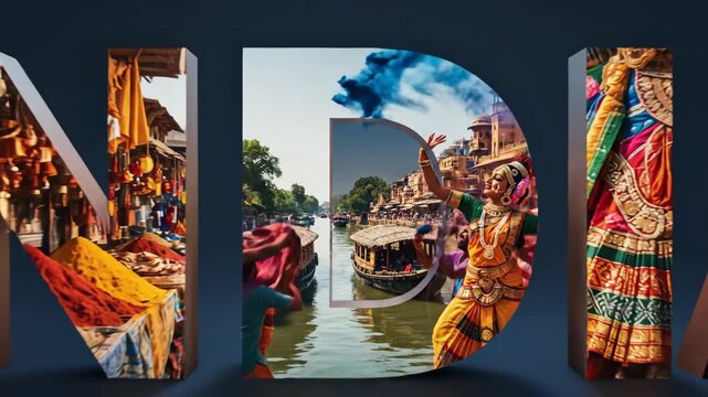 India Montage: Taj Mahal, Holi Festival, Markets, Dance