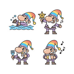 Cartoon Gnome Characters Singing and Playing Instruments in Rainbow Hats