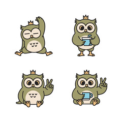 Obraz premium Cartoon owls showing different emotions and gestures with cute expressions