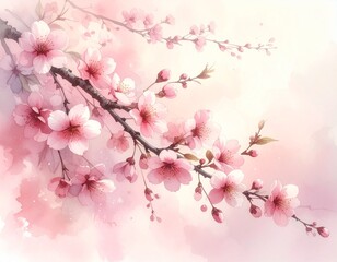 Fototapeta premium Pastellfarbene Kirschblüten im Aquarellnebel