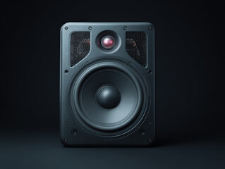 Black Audio Speaker on Dark Background 