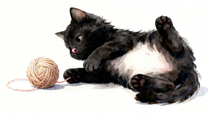 Fototapeta premium The Soft Chaos of a Kitten and a Ball of Yarn