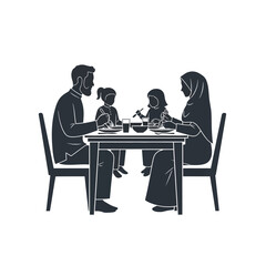 Fototapeta premium A family of five seated around a dining table for a meal