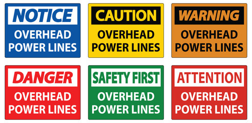 Fototapeta premium Colorful Warning Signs for Overhead Power Lines Safety Awareness Display