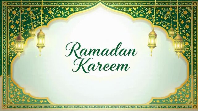 Elegant Ramadan Kareem greeting with lanterns and gold accents