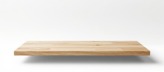 Minimalist wooden shelf isolated on white background, perfect for product display or interior design mockups
