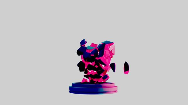 3d render of a broken heart into small fragments. colorful animation special effect. High quality 4k footage