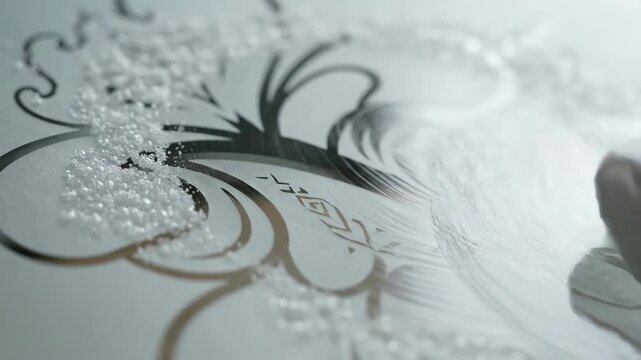 Close up of an etched glass with floral design