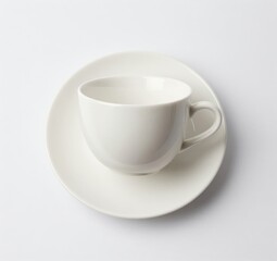 Elegant White Ceramic Cup and Saucer Still Life, Perfect for Coffee, Tea, or Drink Presentation