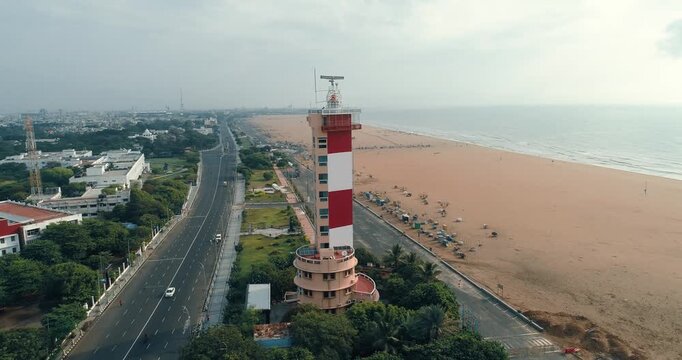 Chennai Marina Lighthouse and Beach Empty During Nationwide Lockdown