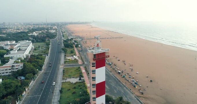 Marina Beach and Lighthouse During COVID Lockdown &ndash; Empty Chennai Shore