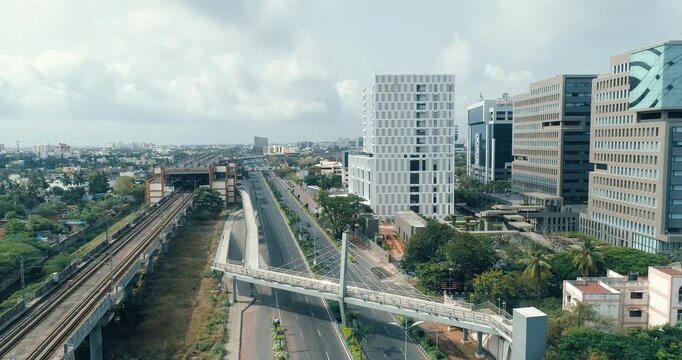 Chennai OMR Road During COVID Lockdown &ndash; Empty City Drone Shot