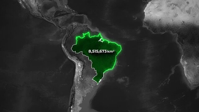Brazil Border Highlight and Total Area Size Map Animation