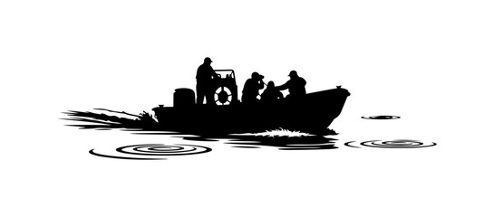 Silhouette of People in a Small Boat on Water © Tamim