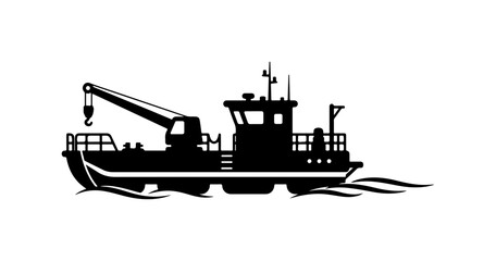 Obraz premium Black and White Vector Tugboat Illustration