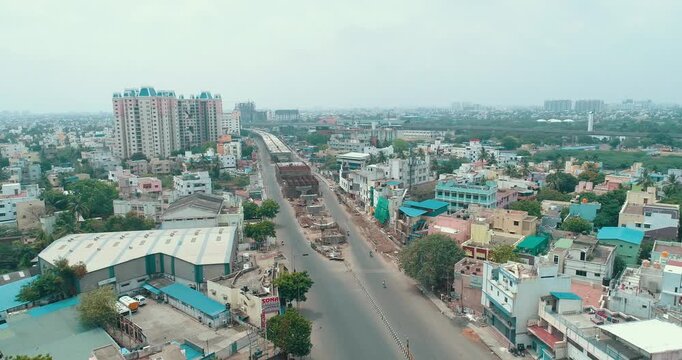 Chennai OMR Road During COVID Lockdown &ndash; Empty City Drone Shot